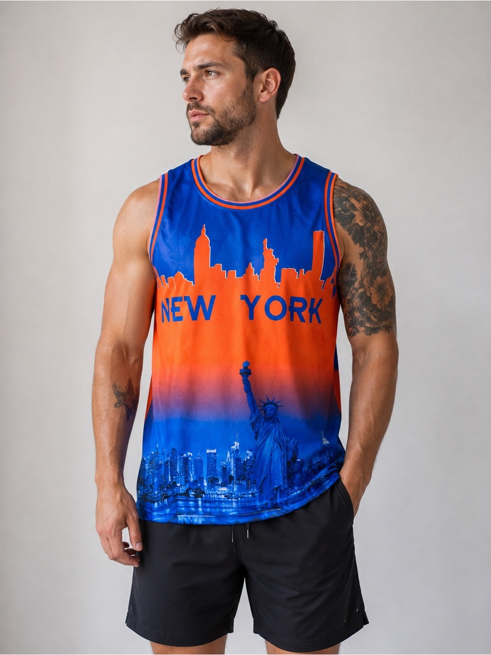 Men’s New York City Skyline Statue of Liberty Graphic Tank Top Size XL